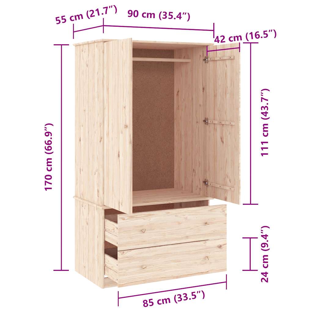 ALTA Kleiderschrank 90 x 55 x 170 cm Massivholz Kiefer