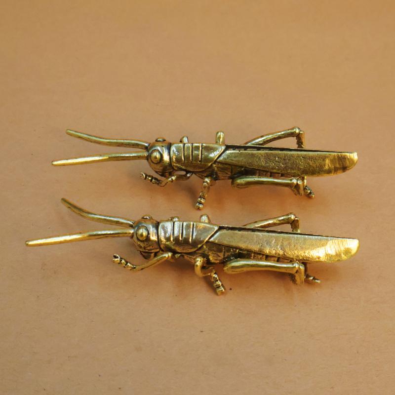 Brass Locust Copper Craft Home Decor Tea Pet Grasshopper Vintage Collectible Antique Handheld Gift