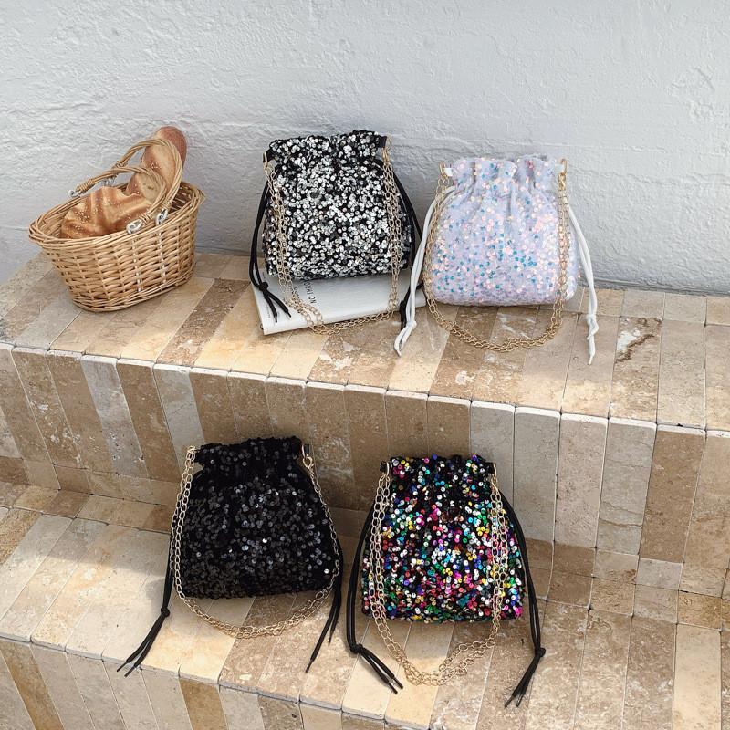 Sequin Colorful Fashion Design Women Casual Drawstring Bucket Bag For Daily Use