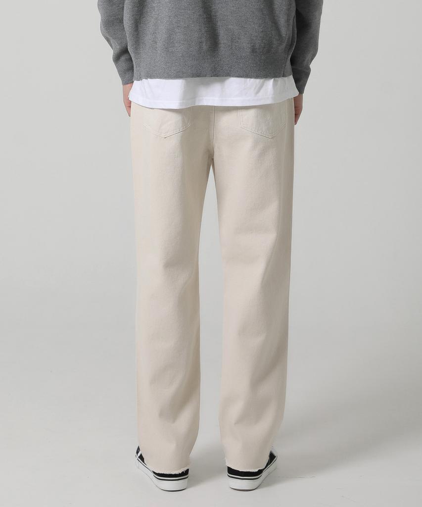 Jikeulib Cut-Off Hem Beige Straight Cotton Pants