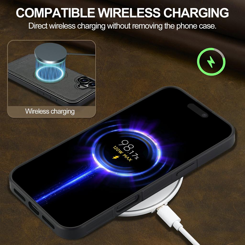LC.IMEEKE For iPhone 16 Magnetic Case Compatible with MagSafe Leather+TPU Back Cover
