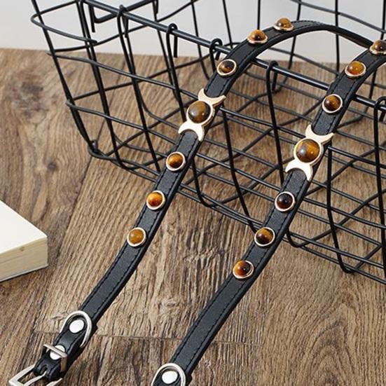 Pet Collar with Traction Ring Adjustable Anti-suffocation Bite-resistant Anti-break Tiger Eye Stone Dog Collar Daily Collocation