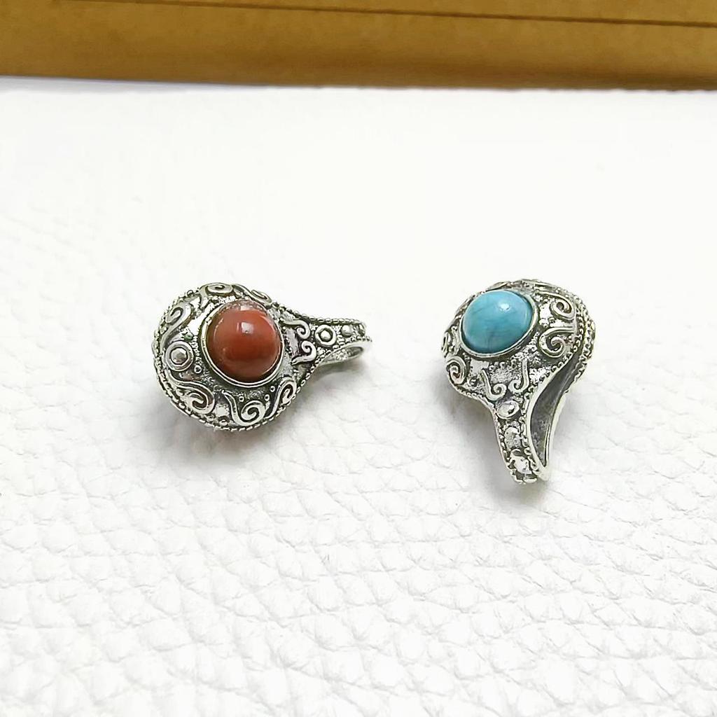 Tibetan Buddhist Beads DIY Jewelry: Brass Silver-Plated Clip with Turquoise Inlay