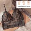 Lace Wire-Free Triangle Cup Bra & Panty Set with Strappy Design and Chest Pads for Small Busts