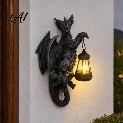 Weatherproof Patio Statues Solar Dragon Decor Tree Hugger Statue Outdoor Garden Statue with LED Light for Yard Unique Gifts Men Women Balcony,