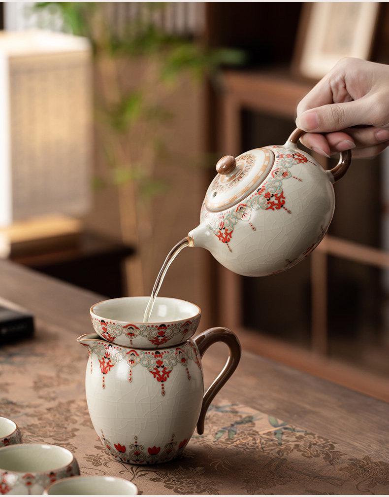 Beige Ru Kiln Kung Fu Tea Set - Ceramic Teapot Gaiwan & Teacups | Luxury Chinese Gift Box for Housewarming