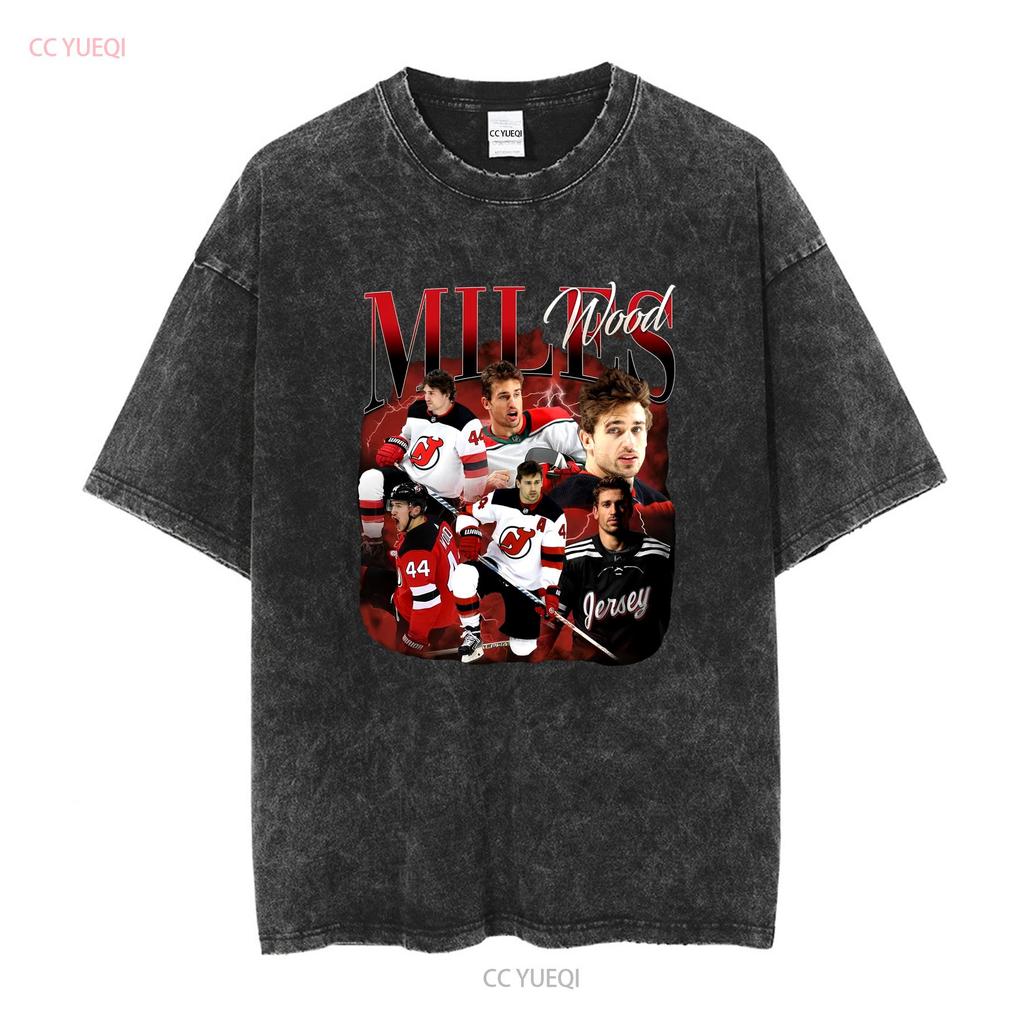 Miles Wood New Jersey Hockey T Shirt Devils Sweat long or short sleeves vintage Washed Unisex Top For Everyday Wear homme