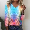 Fashion Gradient Pattern 3D Print Women V-Neck Long Sleeve T-Shirt Autumn Casual Breathable Women's Clothing Apparel Tops Tees