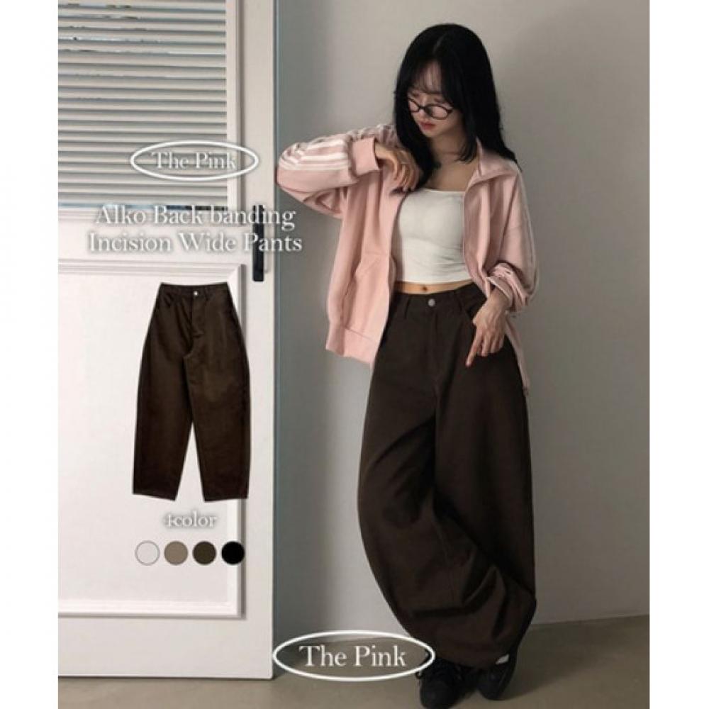 The Pink Women High Waist Back Banding Wide Pants