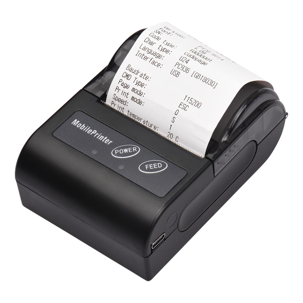 Mini Portable 2 Inch Thermal Printer 58mm Receipt Printer with 57mm Print Paper USB+Wireless BT Connection for Office