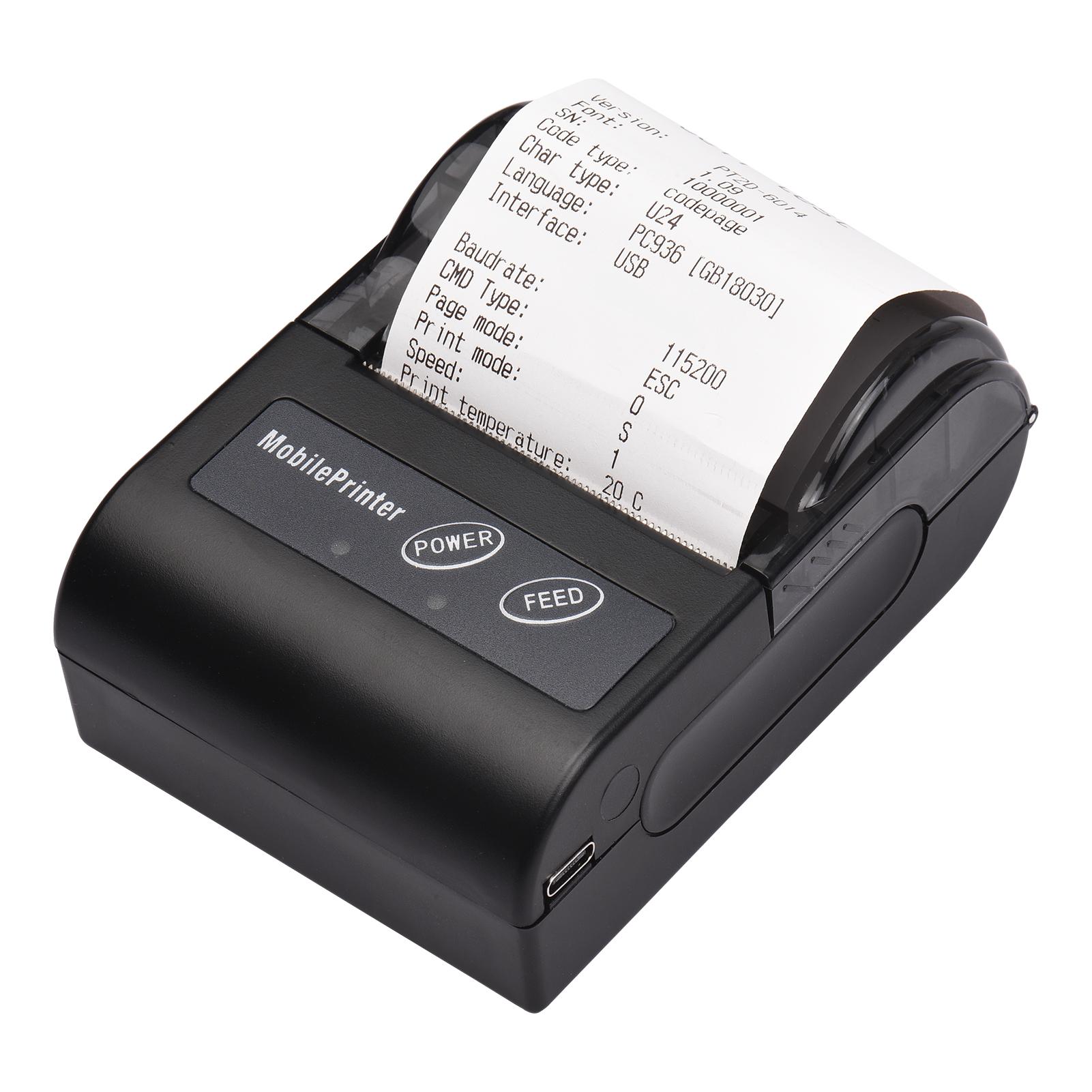Mini Draagbare 2-inch Thermische Printer 58mm Bonprinter met 57mm Printpapier USB+Draadloze BT Verbinding voor Kantoor