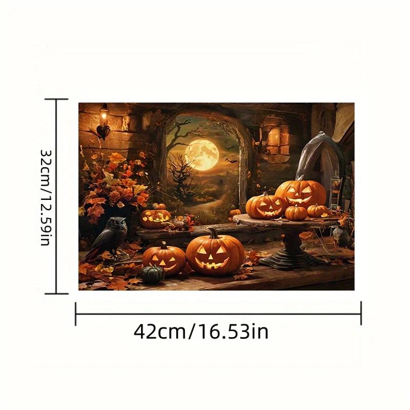1PC Halloween Linen Meal Mat Set Evil Pumpkin Placemat for Decorating The Kitchen Dining Table Protection Tabletop