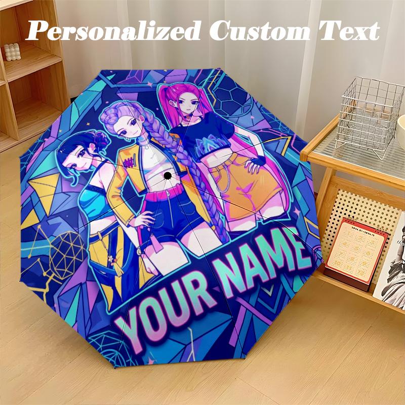 8 Rib Auto Folding Umbrella Kpop Demon Hunters Print Custom Name Text Portable Rain Gear