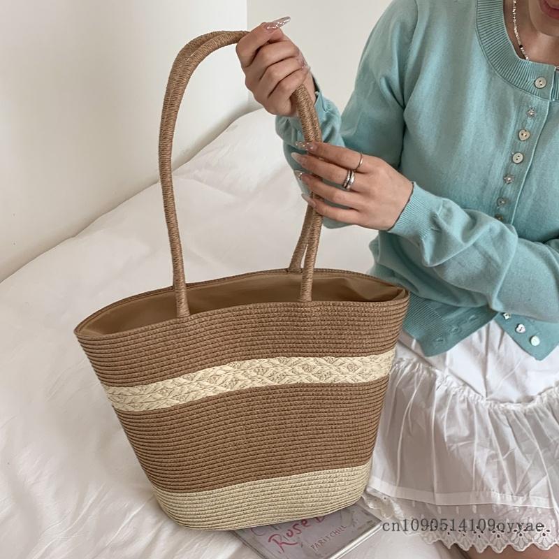 New Beach Straw Woven Shoulder Bags Versatile Simple Straw Woven Bags Large Capacity Tote Bags Women's Beach Vacation Beach Bags