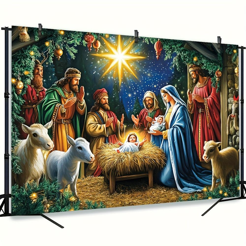 1 unique background cloth, a beautiful painting depicting the birth of Jesus, themed design decoration