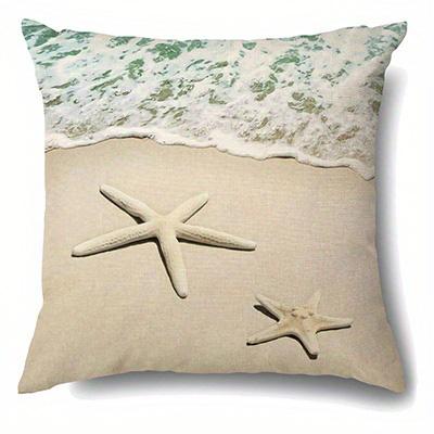 Home Decor Beach Scenes: Relaxing Time And Seaside Items Pattern Cushion Cover Suitable For Sofa Bedroom Car Pillow Cover