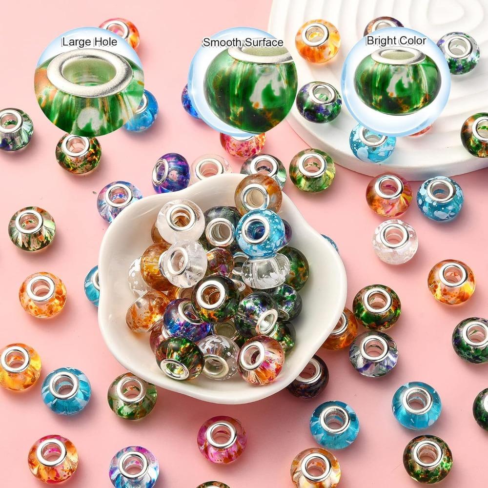 10/25/50pcs Resin European Beads Large Hole European Charm Beads with Silvery Coresfor DIY European Bracelets Jewellery Making Crafts