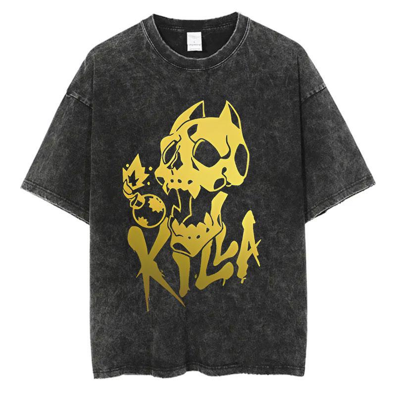 Vintage Washed TShirt Men Summer Hip Hop Streetwear T-shirt JoJo Bizarre Adventure Anime Print Cotton Casual Short Sleeve T-shirt Daily Wear Cool Top