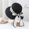 French sweet lace bow bucket hat women's summer sunshade streamer straw hat seaside vacation beach sun hat