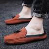 Fashion Breathable Suede Leather Loafers Handmade Mens Casual Muller Shoes Size 38-47 Tassel Slip on Half Flats Handmade Male Moccasins