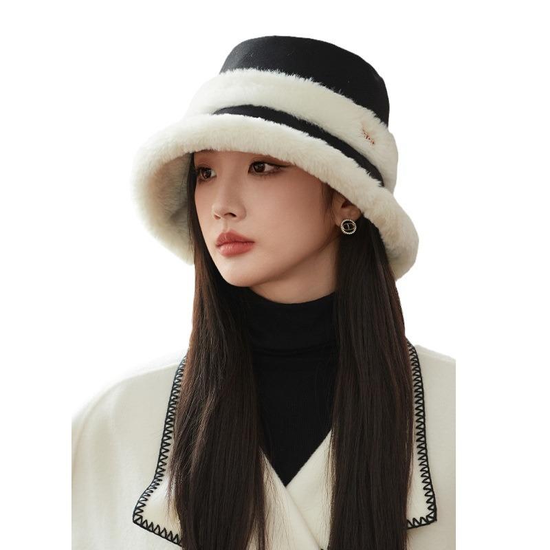 New Autumn and Winter Hat for Women In Winter Warm Plus Velvet Thickened Warm Fisherman Hat Big Head Furry Pot Hat