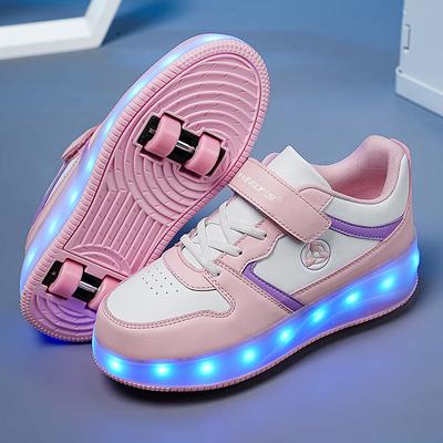 Fete/copii Pantofi cu lanternă cu LED-uri cu încărcare pe patru roți Robă Roată Pantofi pentru skateboard Băieți Pantofi de rulare