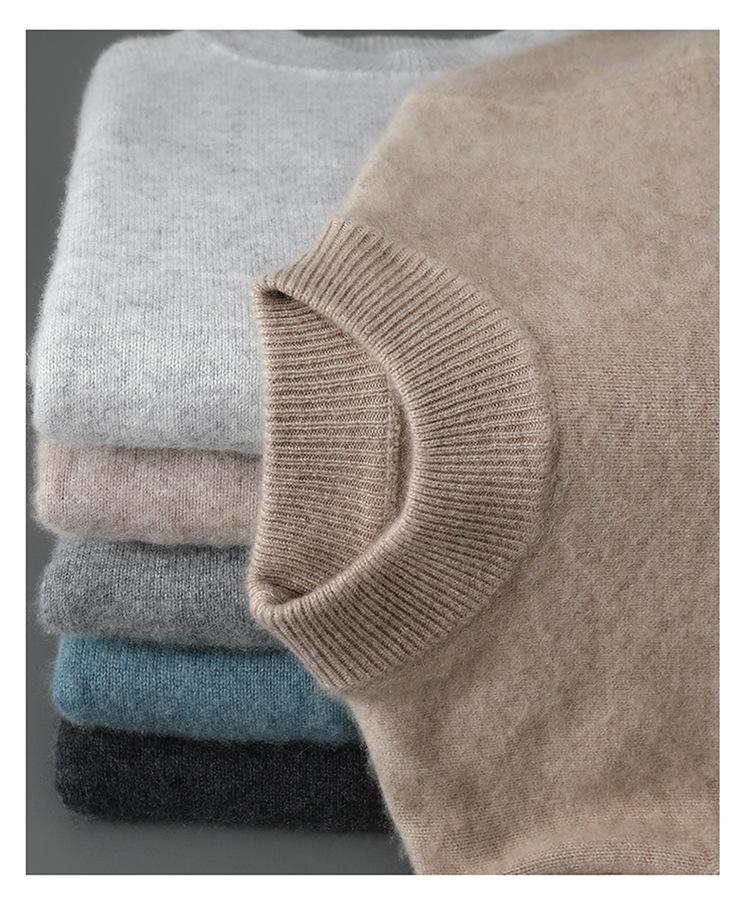 Men's 100% Wool Half-High Neck Loose Knit Sweater - Autumn/Winter Cashmere Pullover