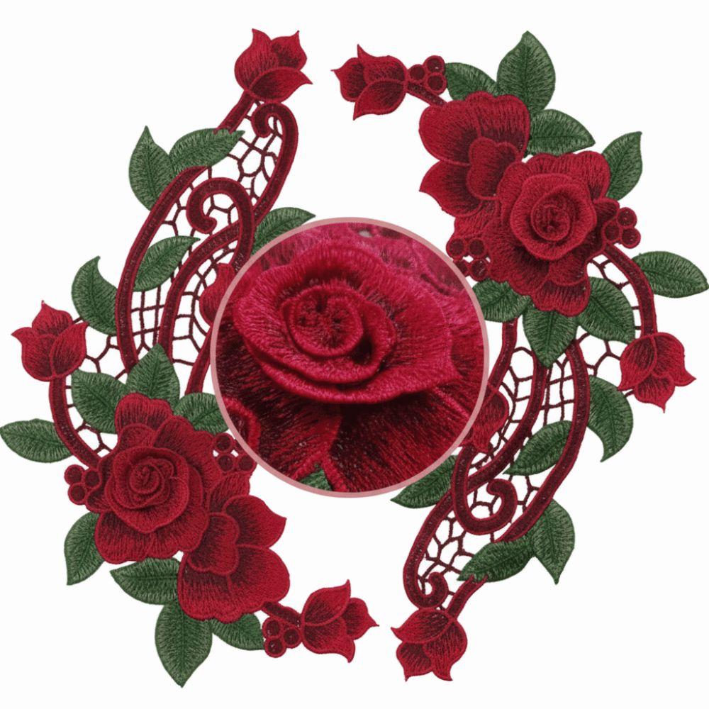 Red 30*20CM 3D Flower Embroidery Patch Sew On Patch Clothing Accessories  Home