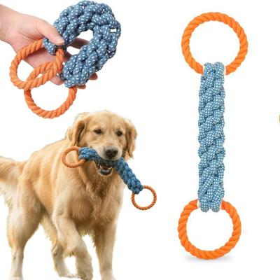 Cotton Blend Double-Ring Dog Rope Toy Dual-Handle Teeth Cleaning Chew Toy Durable Dog Toy Tug Play