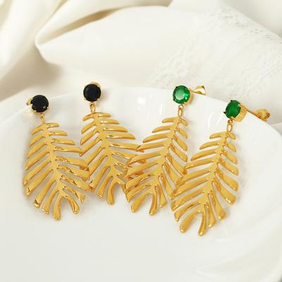 Design Antique Ethnic Style Atmospheric Earrings Exotic Fashion Leaf Earrings Inlaid With Zircon Retro Style Temperament Women