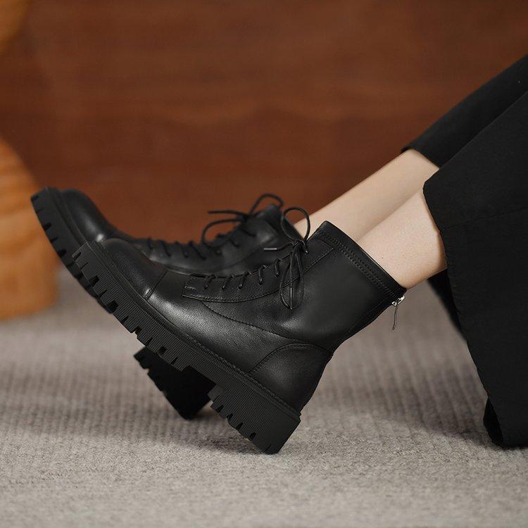 Martin boots women's 2025 new autumn new versatile casual British style lace-up height-increasing and thin legs long short boots