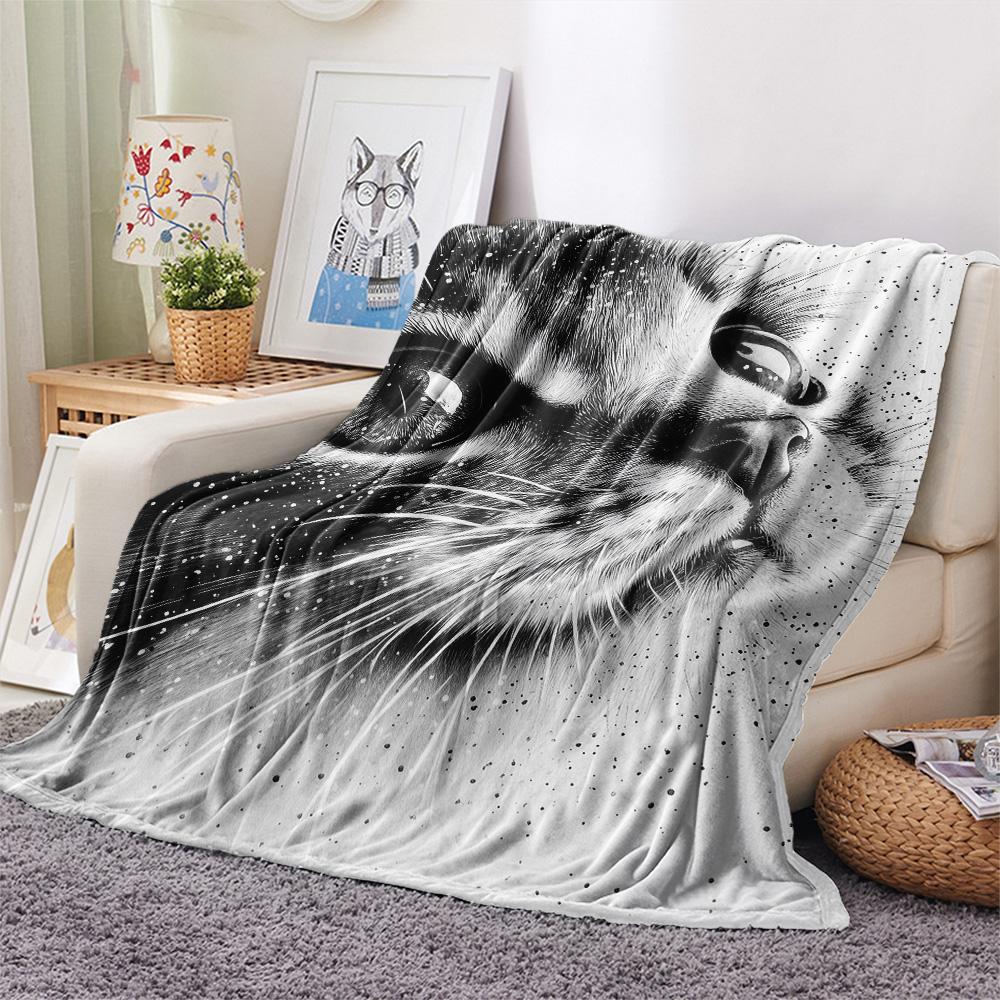 Ink Wash Cats  Print Flannel Blanket, High quality Comfortable for All Seasons, Home Decor, Warmth and Comfort