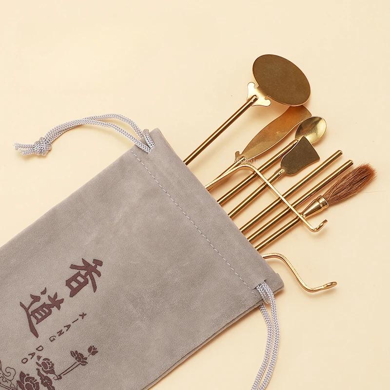 

Pure Copper Incense Lore Tool 7-piece Set/Bamboo Incense Spoon Incense Spatula Press Ash Sweep Ash Chopsticks Silver Leaf Clip Incense tool
