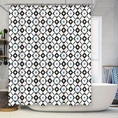 Moderner Stil Schwarz Weiß Blau Geometrisches Muster Wasserdichter Duschvorhang Dekoration für Badezimmer 72x39 Zoll