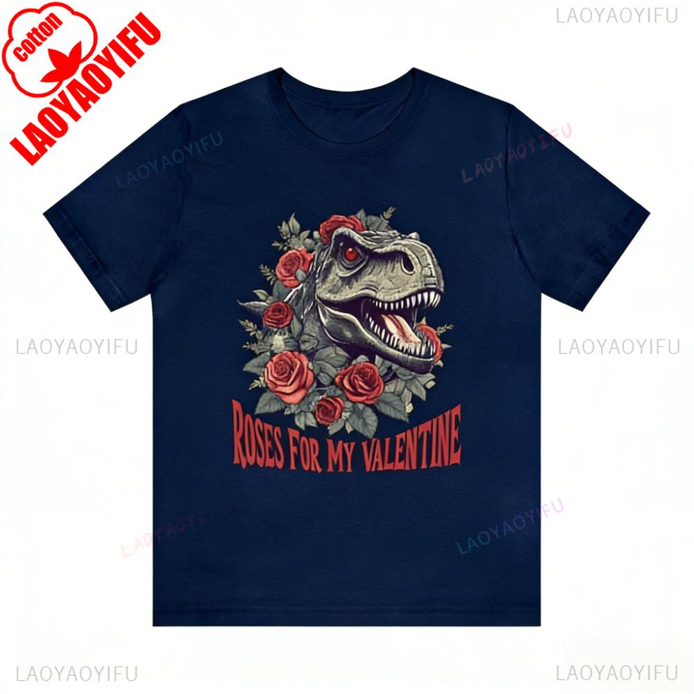 ROSES FOR MY VALENTINE Funny T Rex Dinosaur Valentines Day Tee Roses Graphic Unisex Tshirt Cool Gift for Men Festival Tshirt