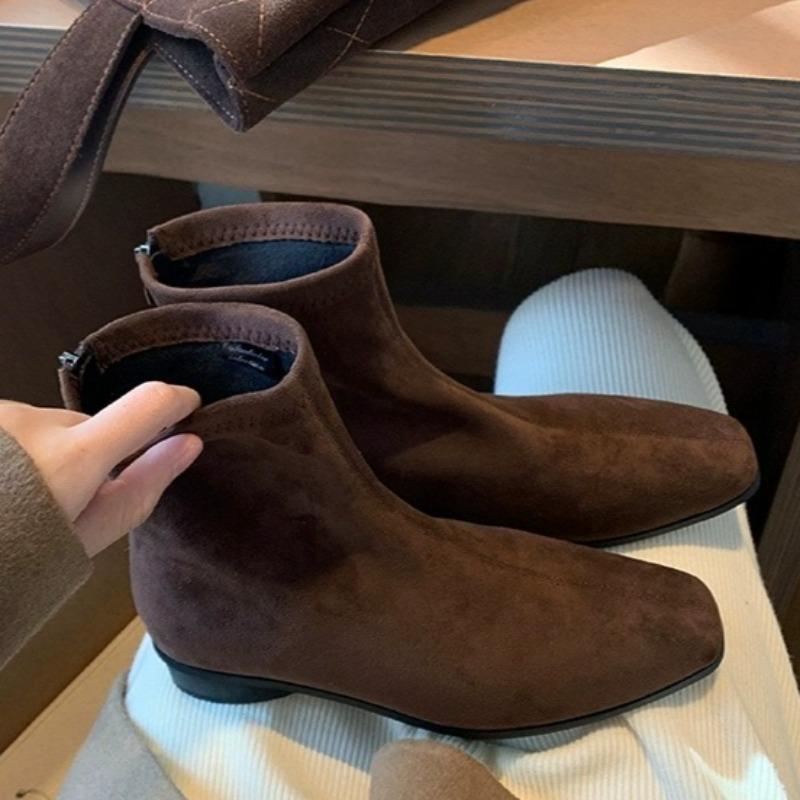 

Mid Heels Women Suede Short Boots 2025 Fashion Casual Shoes Winter New Trends Chelsea Ankle Boots Party Pumps Zapatillas Mujer 35