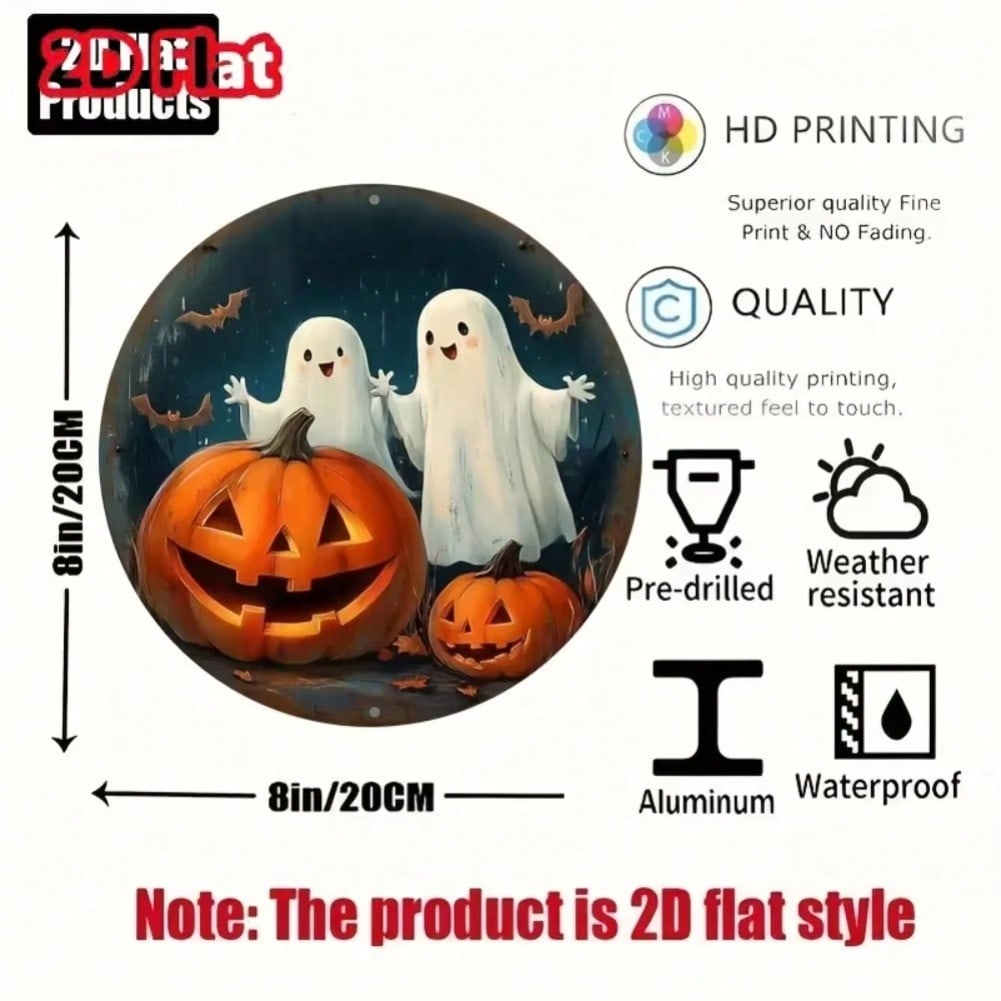 Halloween Ghost Pumpkin Round Metal Sign Vintage Wall Decor 20x20