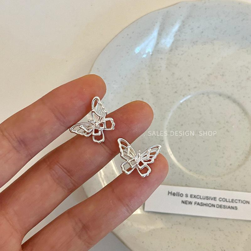 Korean Zircon Hollow Butterfly Earrings - Exquisite, Light Luxury Studs for Women