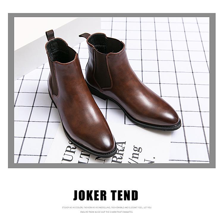 Men's Pointed High-Top Leather Boots - Large Size, Autumn Collection, Formal British Style