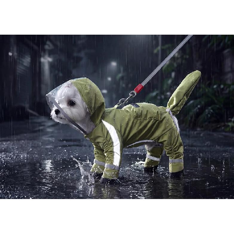 Dog Green Waterproof Clothes Summer Letter Printed Teddy Raincoat Small Dog Walking Rainy Days Clothing Four Legged Raincoat