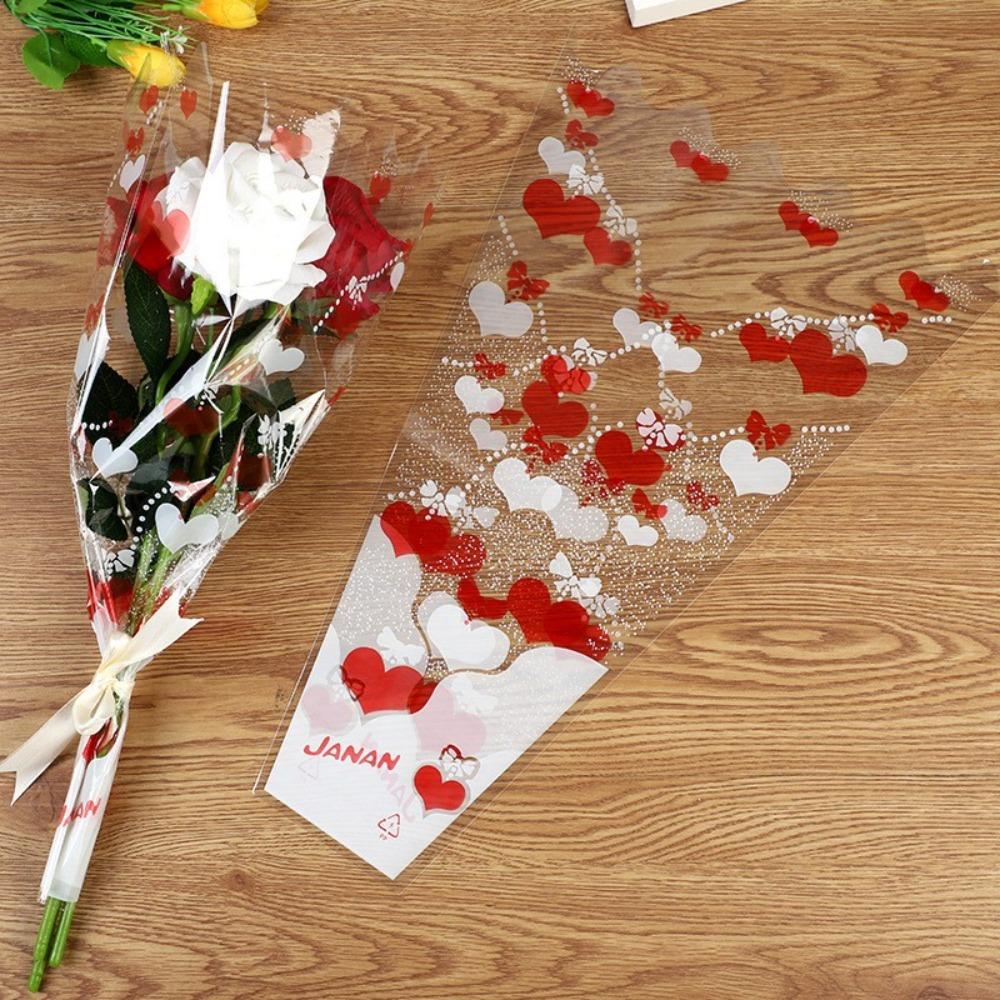 100 Pieces Water Proof Flower Packaging Bags Heart-Shaped Flower Arrangement Bags  520 Celebration красный