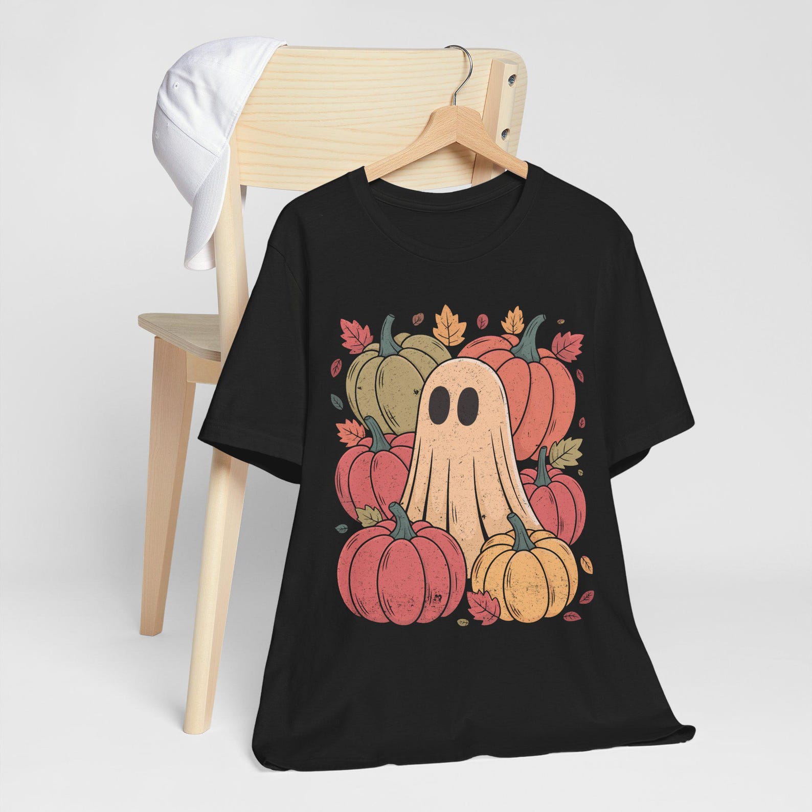 Cute Ghost Shirt, Pumpkin Patch Tee, Spooky Season Gift, Autumn Ghost, Cozy Halloween Apparel, Fall Leaves, Cottagecore L