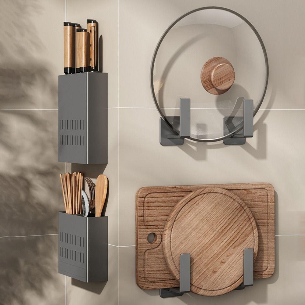 1PC New Punch-Free Lid Holder Multifunctional Carbon Steel Pot Lid Storage Rack Wall Hanging Kitchen Storage Rack for Kitchen