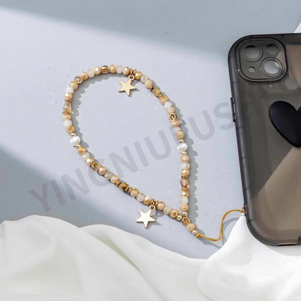 2025 New Fashion Cute Acrylic Beaded Mobile Phone Chain Star Pendant Telephone Strap Lanyard Cellphone Hanging Rope for Women