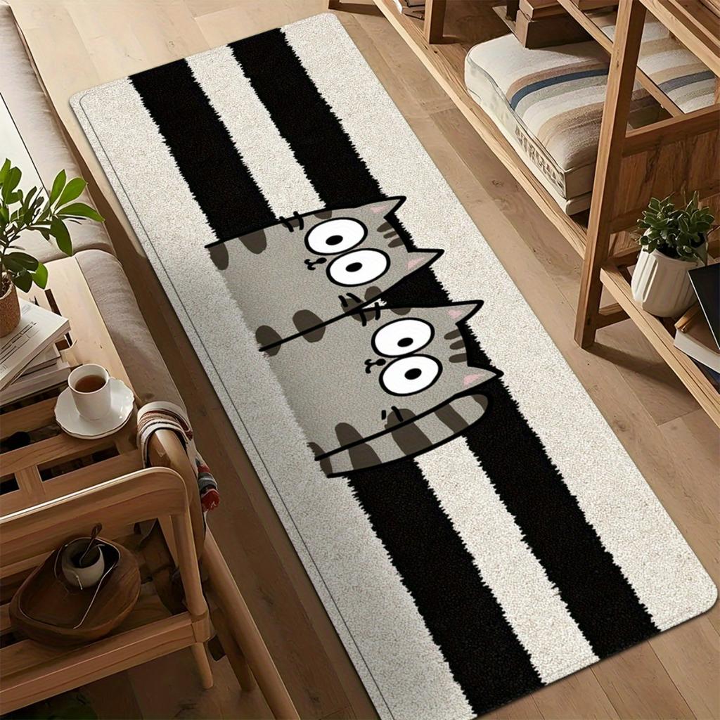VIKAMA Cartoon Cat Carpet Striped Floor Mat Washable Doormat Carpet For Live Room Rug For Bedroom Bathroom Mat Home Decor