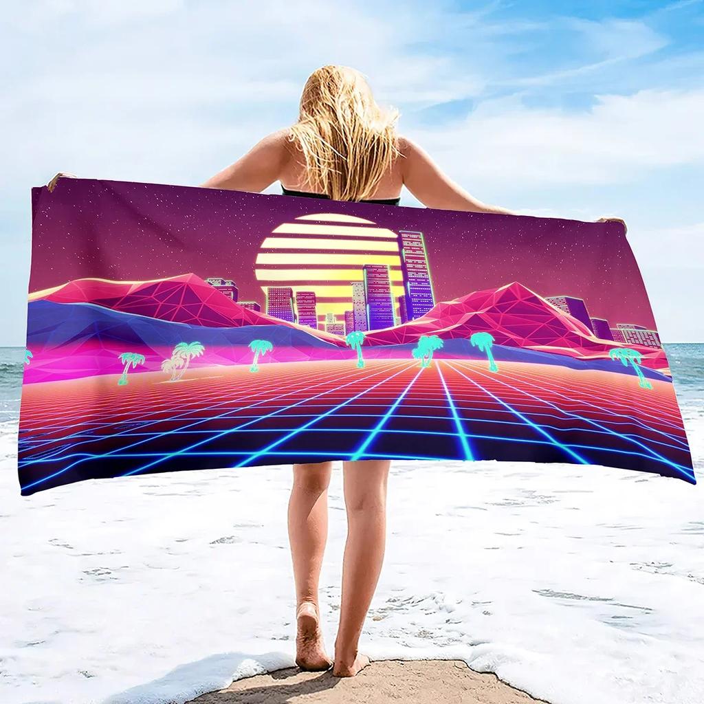 Neon Palms Beach Towel Quick Fast Dry Sand Free Proof Extra Large Big Outdoor Travel Swim Micro Fiber Blanket for Women Men