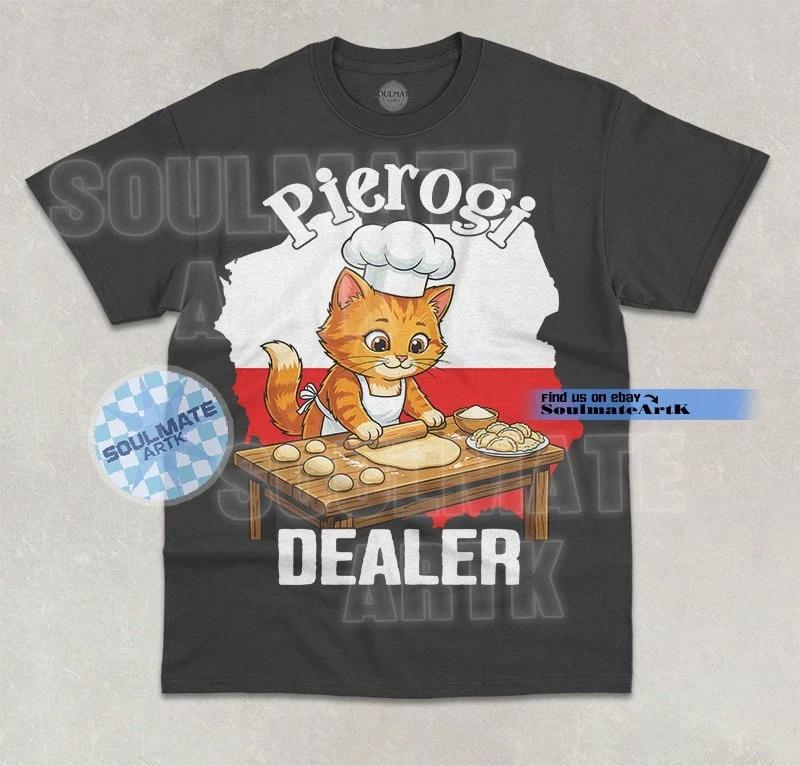 Pierogi Dealer T-Shirt Funny Polish Food Pierogi Lover Cute Cat Graphic Shirt S