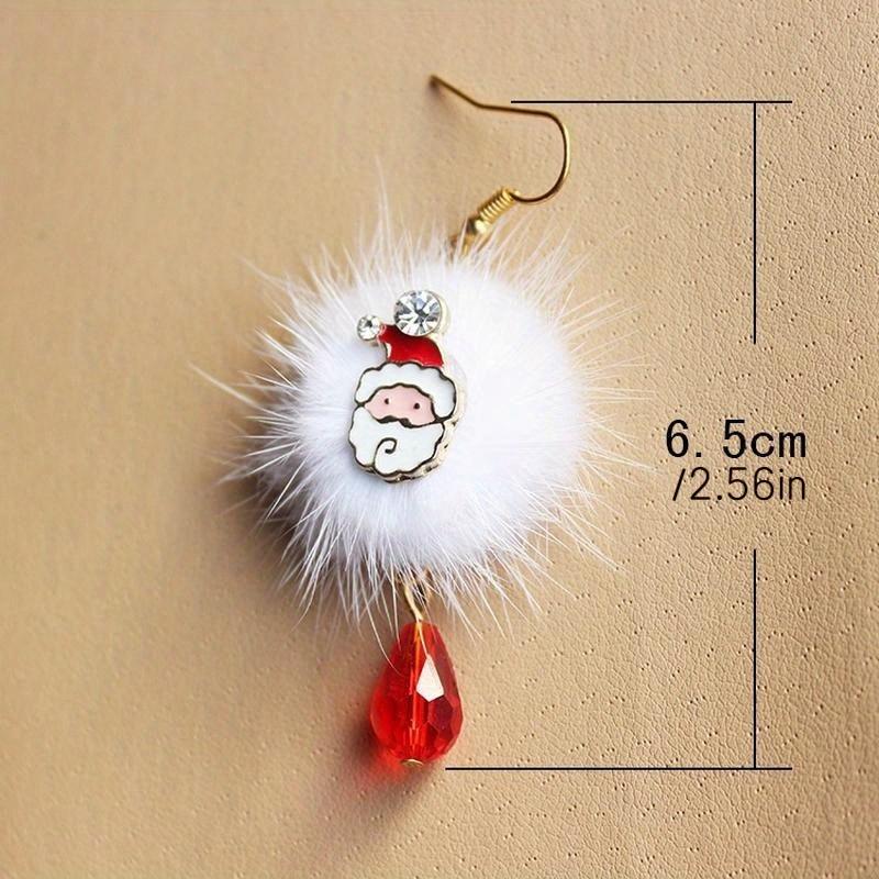 1Pair Stylish Santa Claus Jingle White Crystal Pendant Earrings for Women Christmas Gift Jewelry.