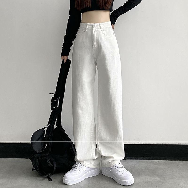 

Брюки Женские Осенние Новые Белые Джинсы Женские Универсальные Свободные Прямые Широкие Брюки Повседневные Брюки 2XL белый