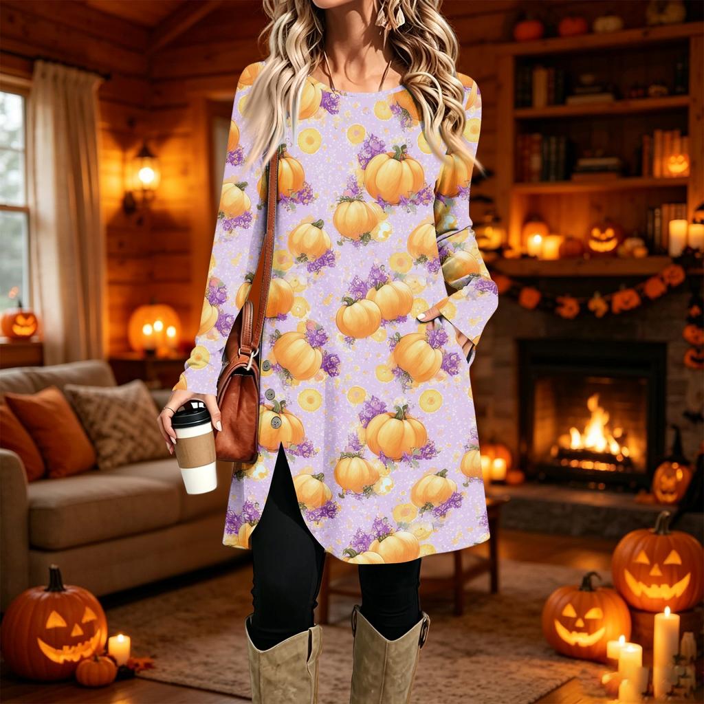 Women's Fashion Casual Printed Long Sleeve Round Neck Dress
